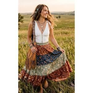 Free People White Button Front Tank Top XS Boho Festival Tie Strap